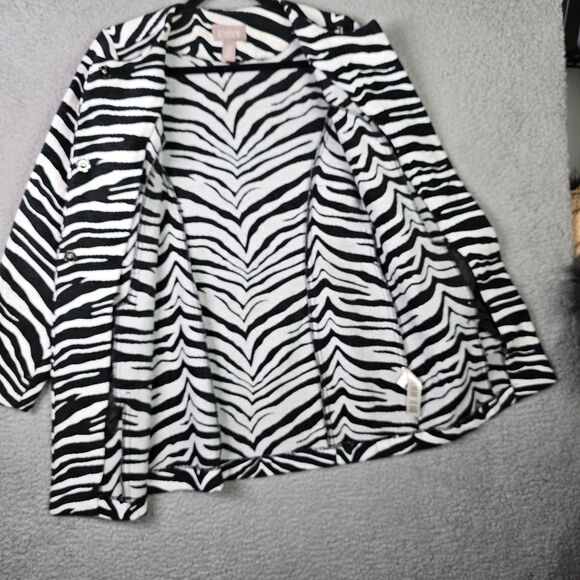 Chicos Zebra Print Knit Blazer Jacket Size 0 Slit Pockets Snap Closure - Picture 11 of 13